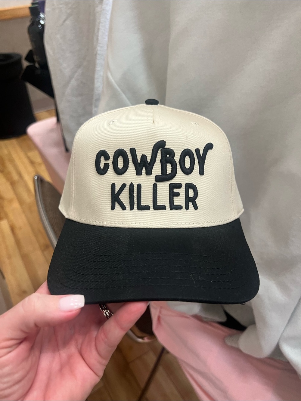 OTTO Two-Tone 'COWBOY KILLER' Patch Baseball Cap in Cream and Black